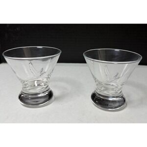 2 VTG Grey Goose Stemless Martini Glasses Embossed Flying Goose Heavy Base